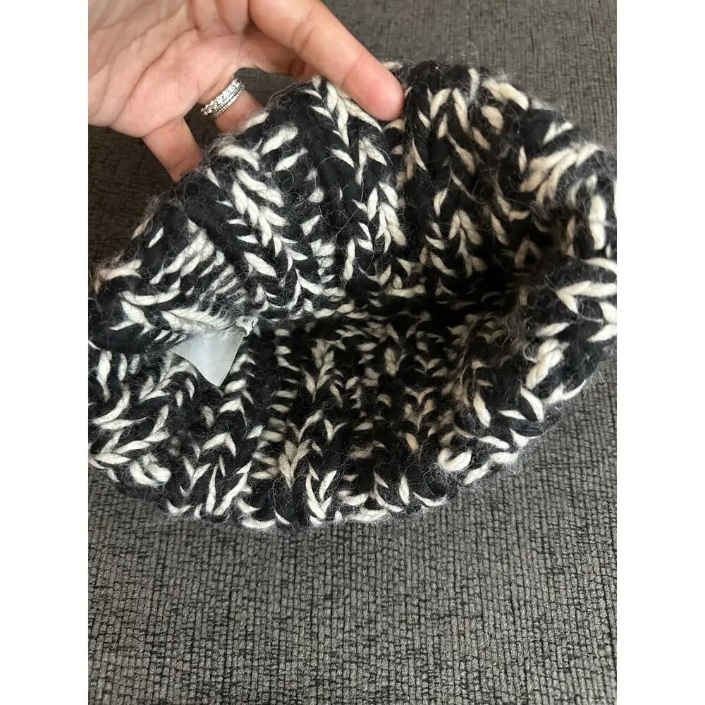 Eugenia Kim Chunky Knit Wool Baby Alpaca Beanie Black Ivory One Size
